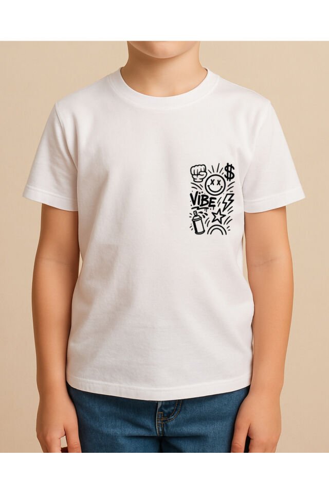Tişört Unisex Çocuk (Vibe Çoklu) Erkek Beyaz - 4-5 Yaş