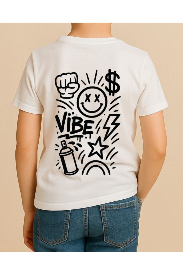 Tişört Unisex Çocuk (Vibe Çoklu) Erkek Beyaz - 4-5 Yaş