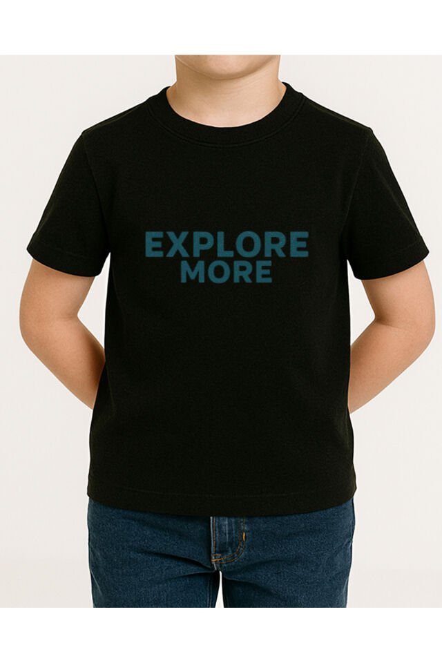 Tişört Unisex Çocuk (Explore More) Erkek Si̇yah - 4-5 Yaş