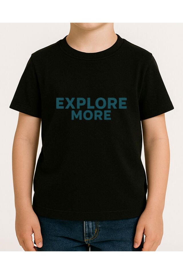 Tişört Unisex Çocuk (Explore More) Erkek Si̇yah - 4-5 Yaş