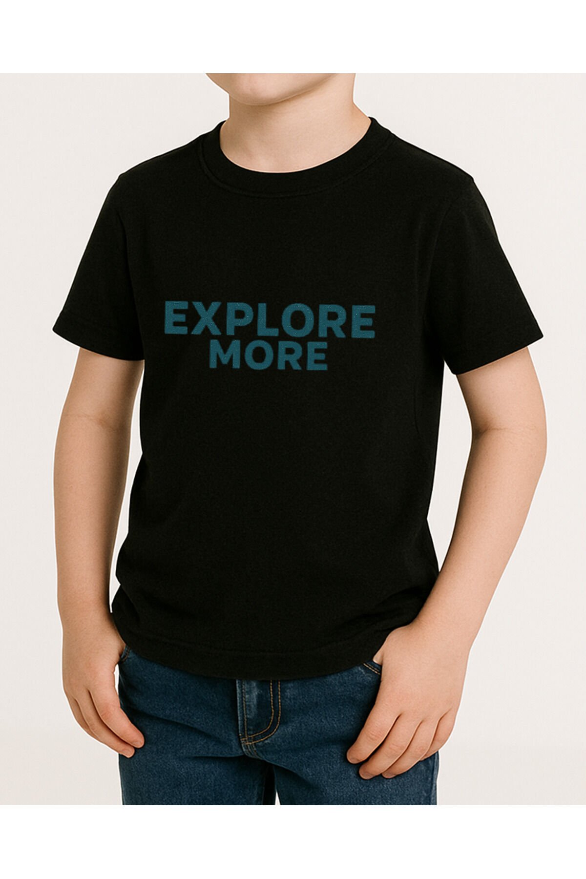 Tişört Unisex Çocuk (Explore More) Erkek Si̇yah - 4-5 Yaş