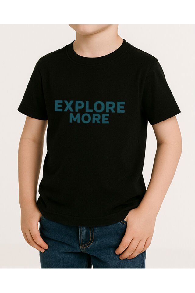 Tişört Unisex Çocuk (Explore More) Erkek Si̇yah - 4-5 Yaş