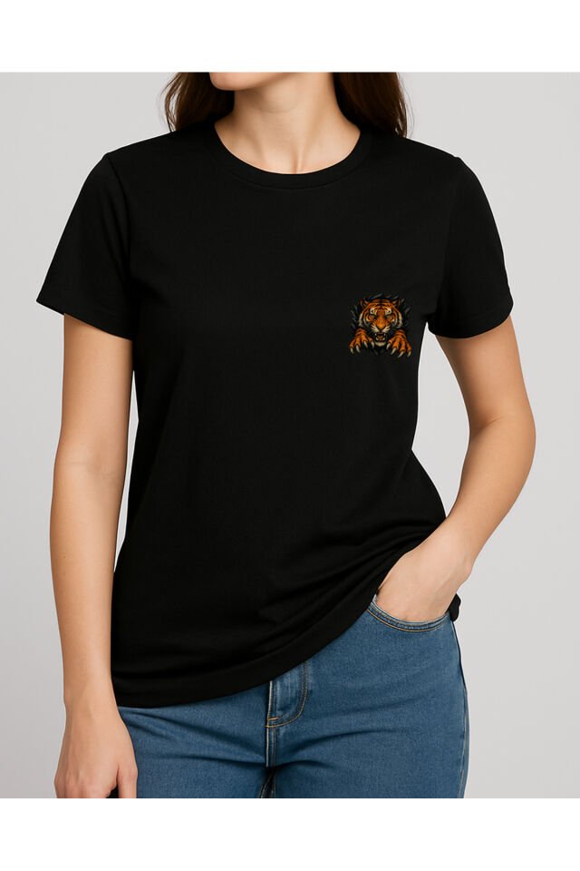Tişört Unisex (Kaplan) Kadin Si̇yah - XL