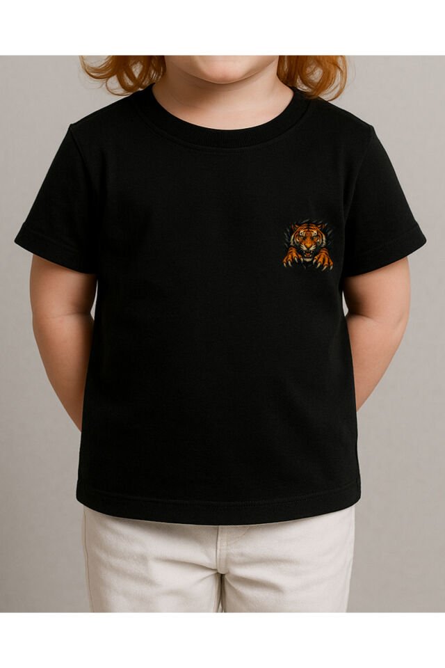 Tişört Unisex Çocuk (Kaplan) Kiz Si̇yah - 4-5 Yaş