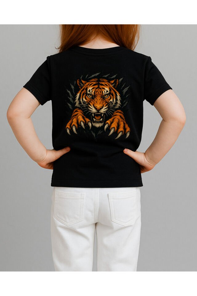 Tişört Unisex Çocuk (Kaplan) Kiz Si̇yah - 4-5 Yaş