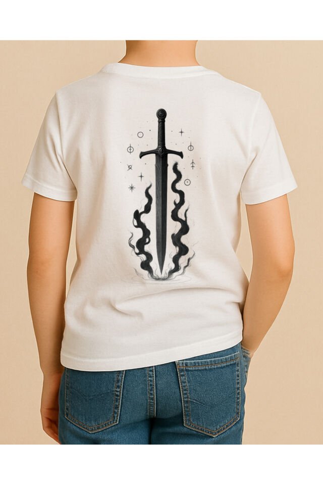 Tişört Unisex Çocuk (Kılıç) Erkek Beyaz - 10-11 Yaş