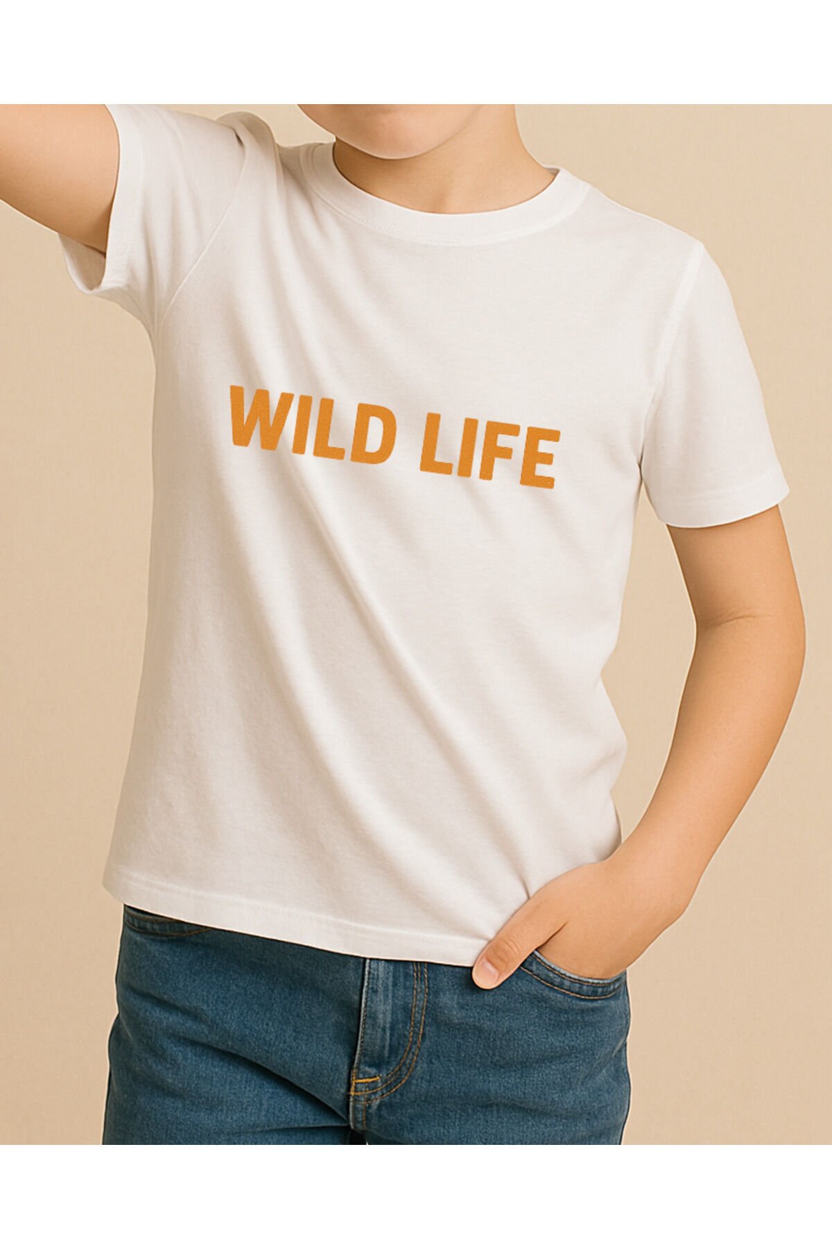 Tişört Unisex Çocuk (Wild Life) Erkek Beyaz - 10-11 Yaş