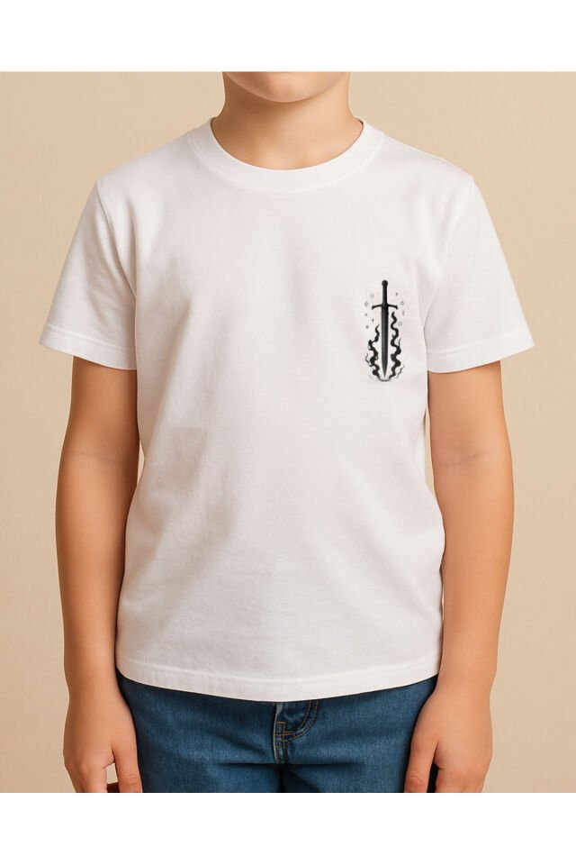 Tişört Unisex Çocuk (Kılıç) Erkek Beyaz - 4-5 Yaş