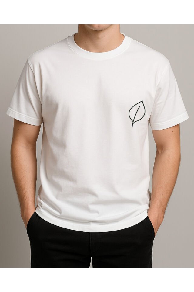 Tişört Unisex (Yaprak) Erkek Beyaz - S