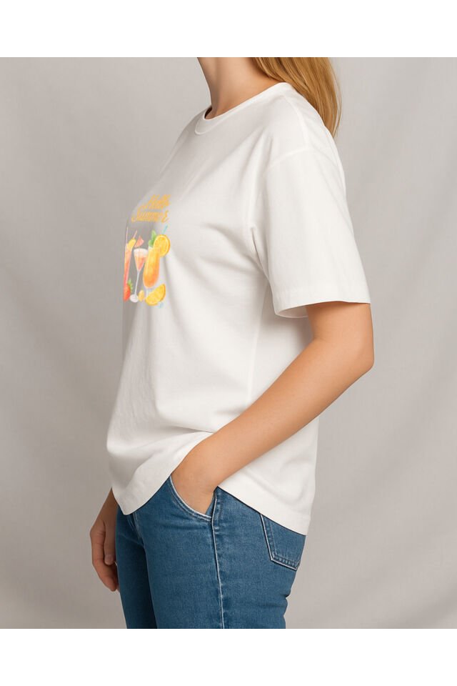 Tişört Unisex (Kokteyl) Kadin Beyaz - M