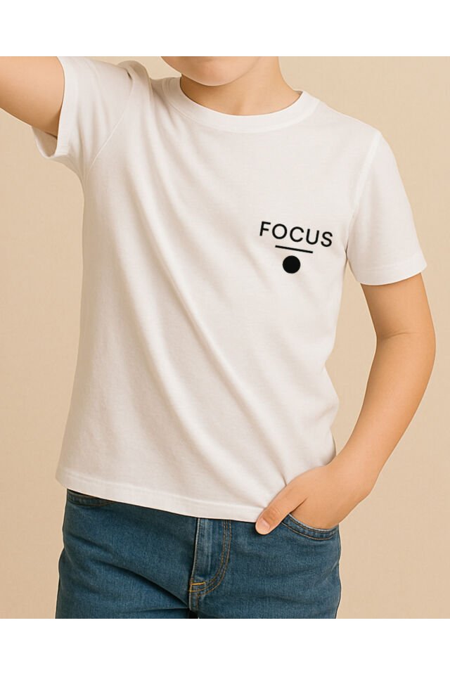 Tişört Unisex Çocuk (Focus) Erkek Beyaz - 4-5 Yaş