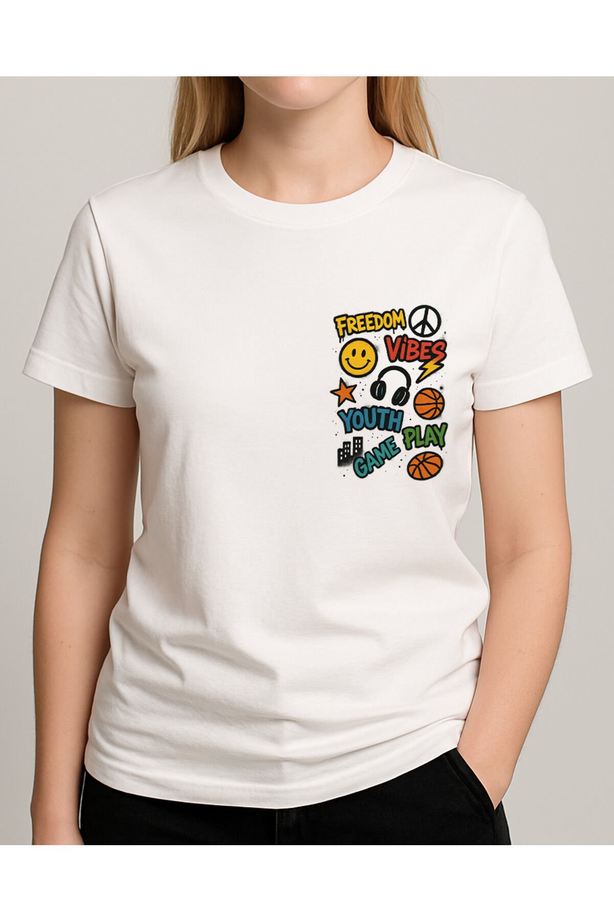 Tişört Unisex (Freedom) Kadin Beyaz - M