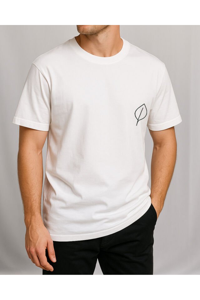 Tişört Unisex (Yaprak) Erkek Beyaz - XL