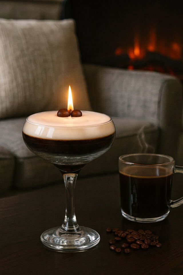 Kahveli Mum Martini Bardağında