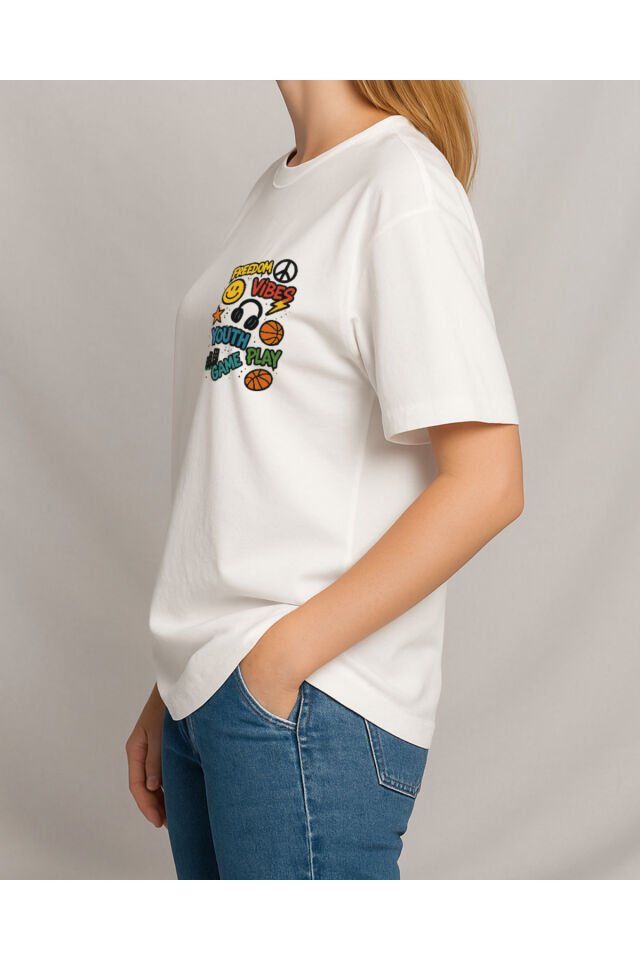 Tişört Unisex (Freedom) Kadin Beyaz - L
