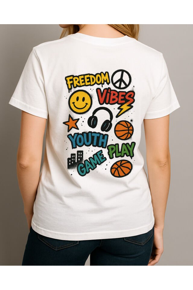 Tişört Unisex (Freedom) Kadin Beyaz - XL