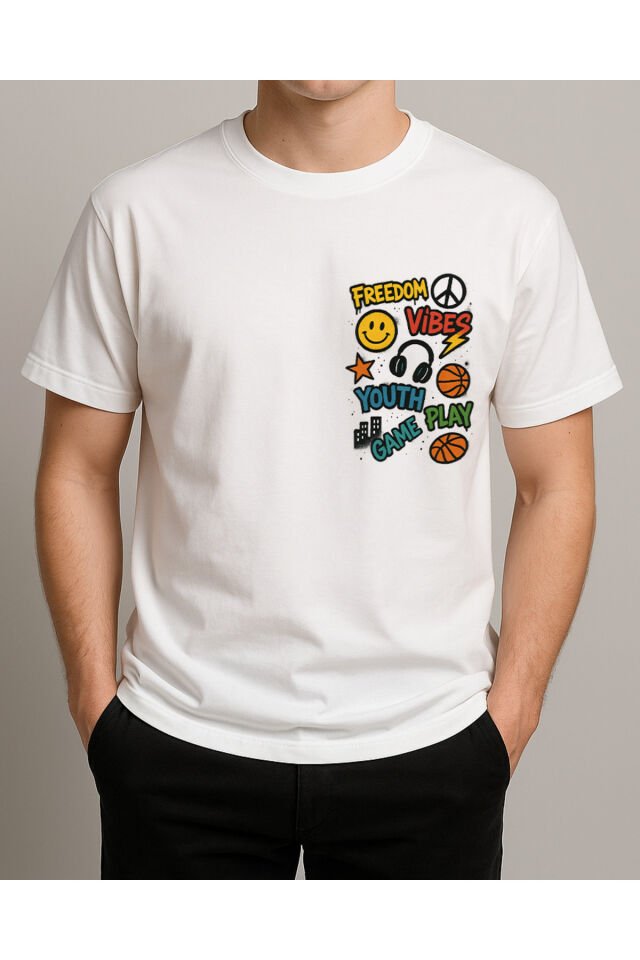 Tişört Unisex (Freedom) Erkek Beyaz - M