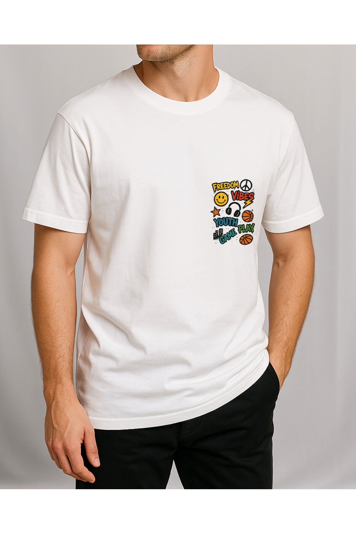 Tişört Unisex (Freedom) Erkek Beyaz - M