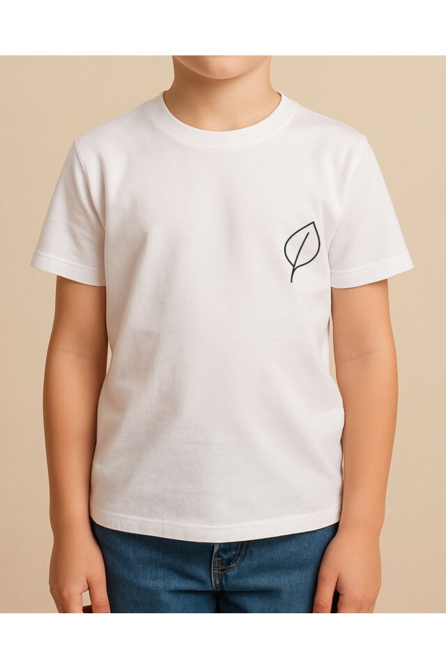 Tişört Unisex Çocuk (Yaprak) Erkek Beyaz - 10-11 Yaş
