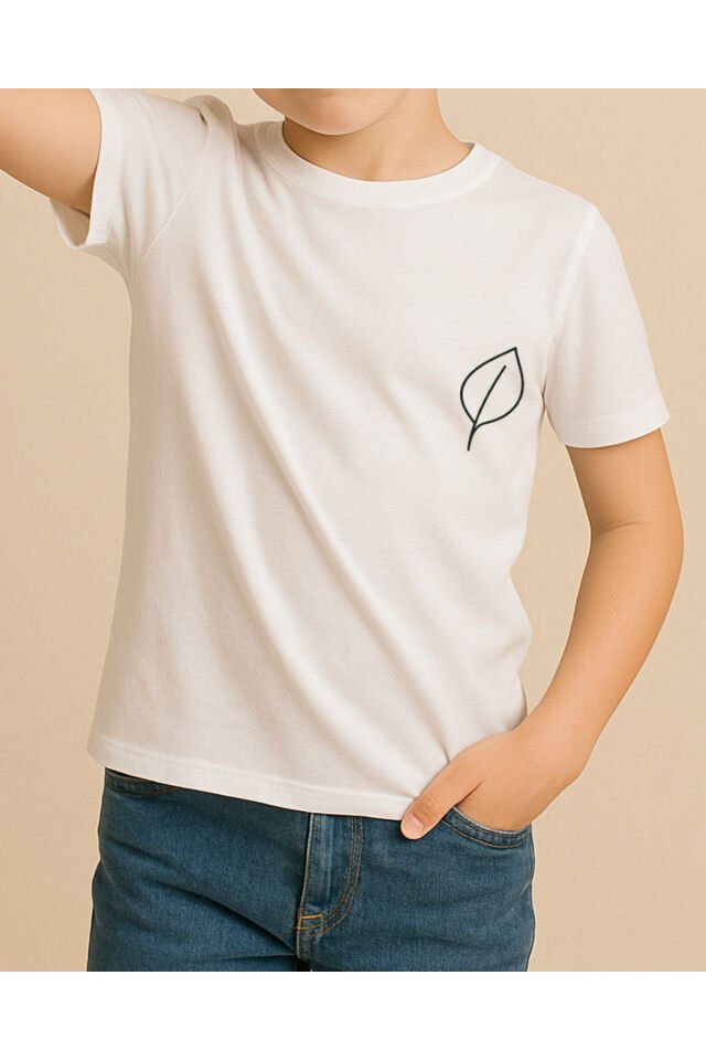 Tişört Unisex Çocuk (Yaprak) Erkek Beyaz - 4-5 Yaş