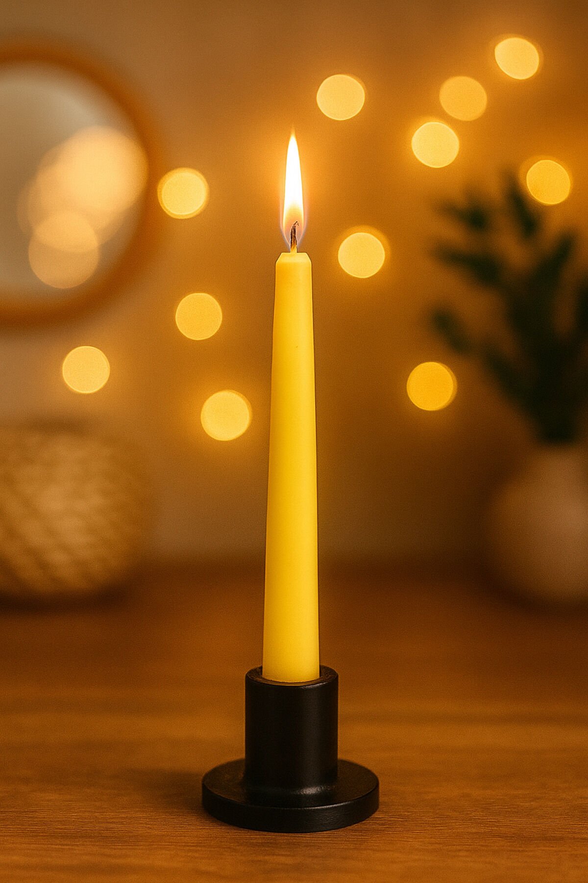 Şamdanlı Renkli Mum Sarı
