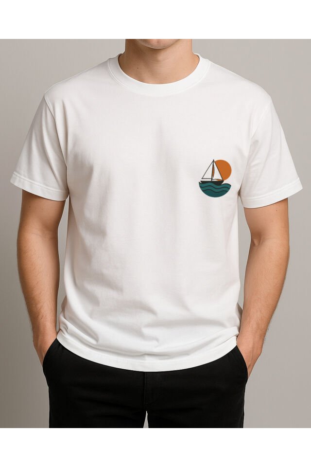 Tişört Unisex (Yelkenli) Erkek Beyaz - XL