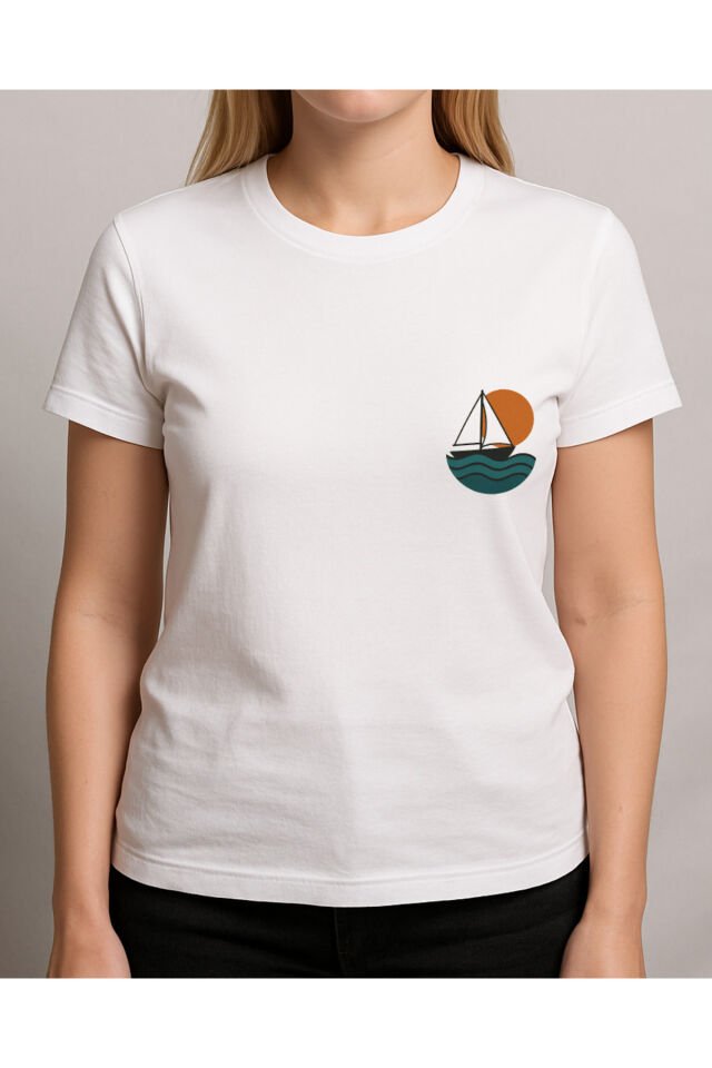 Tişört Unisex (Yelkenli) Kadin Beyaz - S