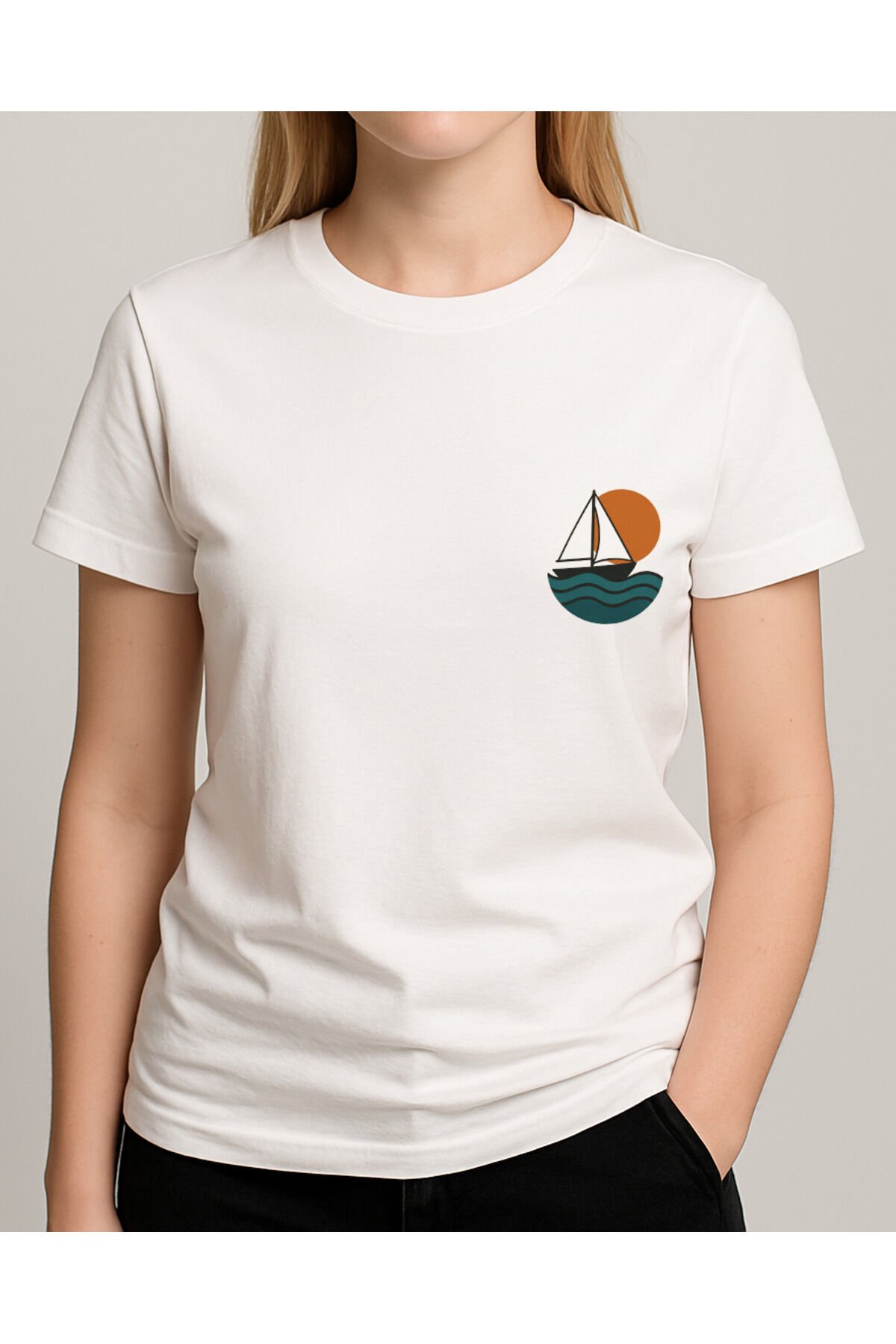 Tişört Unisex (Yelkenli) Kadin Beyaz - S