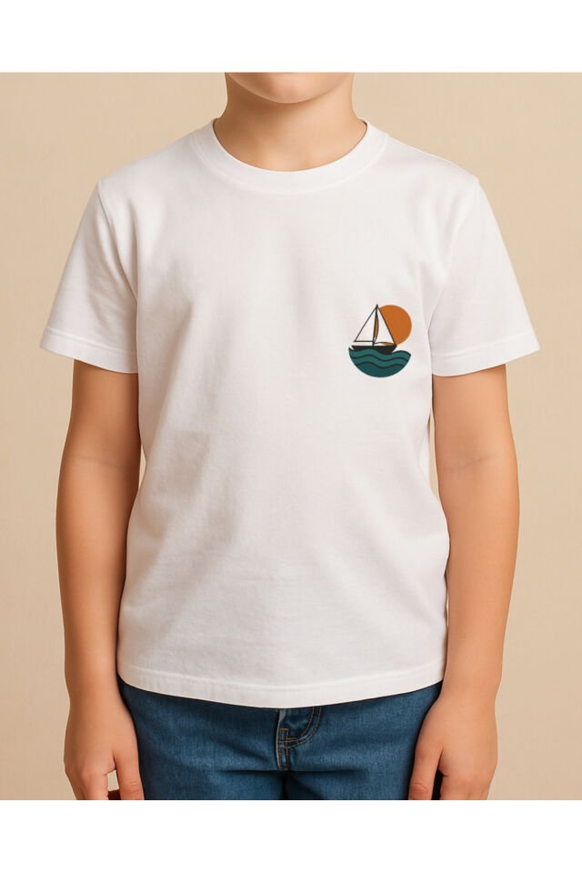 Tişört Unisex Çocuk (Yelkeni) Erkek Beyaz - 10-11 Yaş