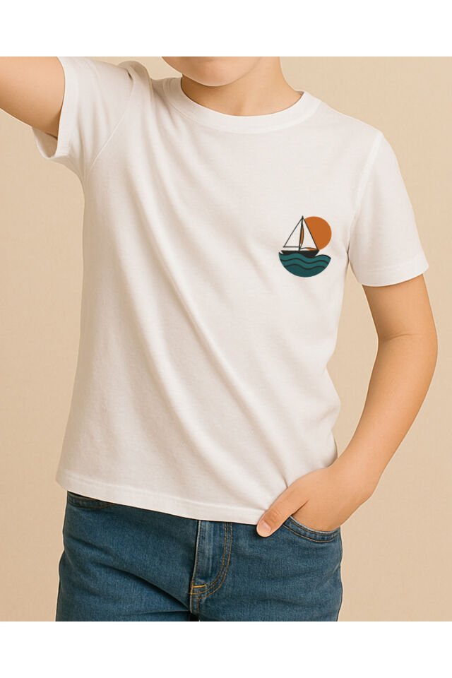 Tişört Unisex Çocuk (Yelkeni) Erkek Beyaz - 4-5 Yaş