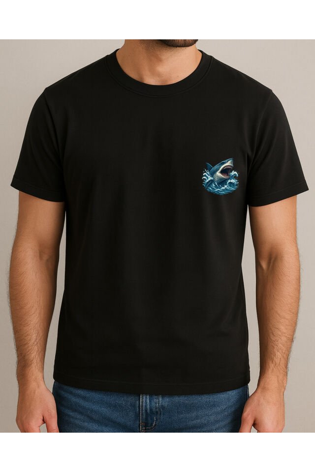 Tişört Unisex (Köpek Balığı) Erkek Si̇yah - 2XL