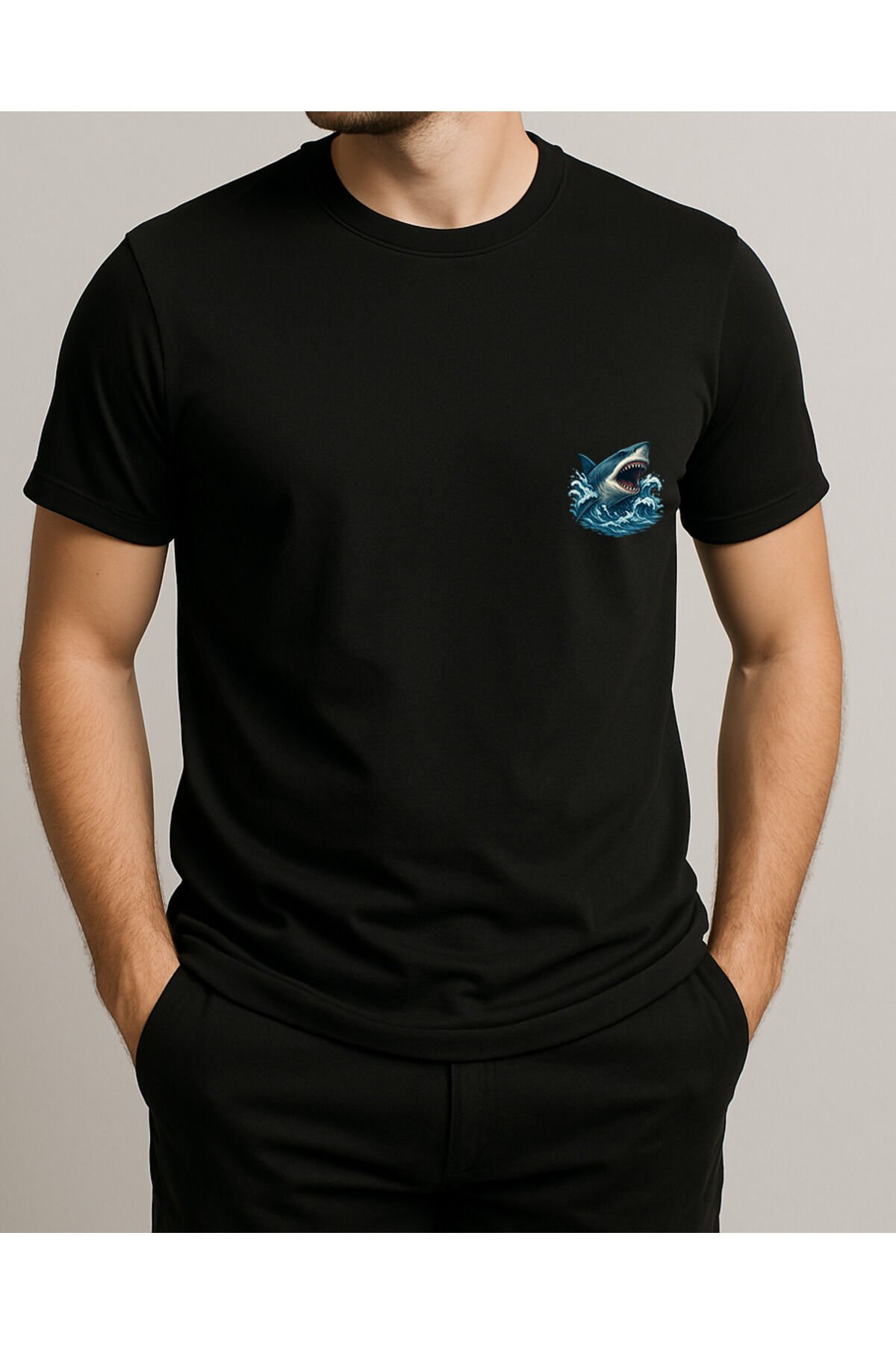 Tişört Unisex (Köpek Balığı) Erkek Si̇yah - 2XL
