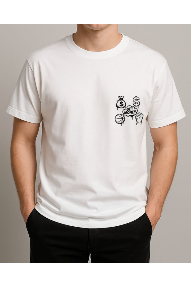 Tişört Unisex (Get Money) Erkek Beyaz - 2XL