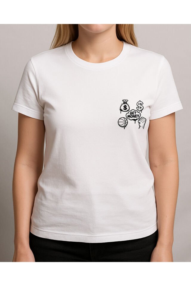 Tişört Unisex (Get Money) Kadin Beyaz - M