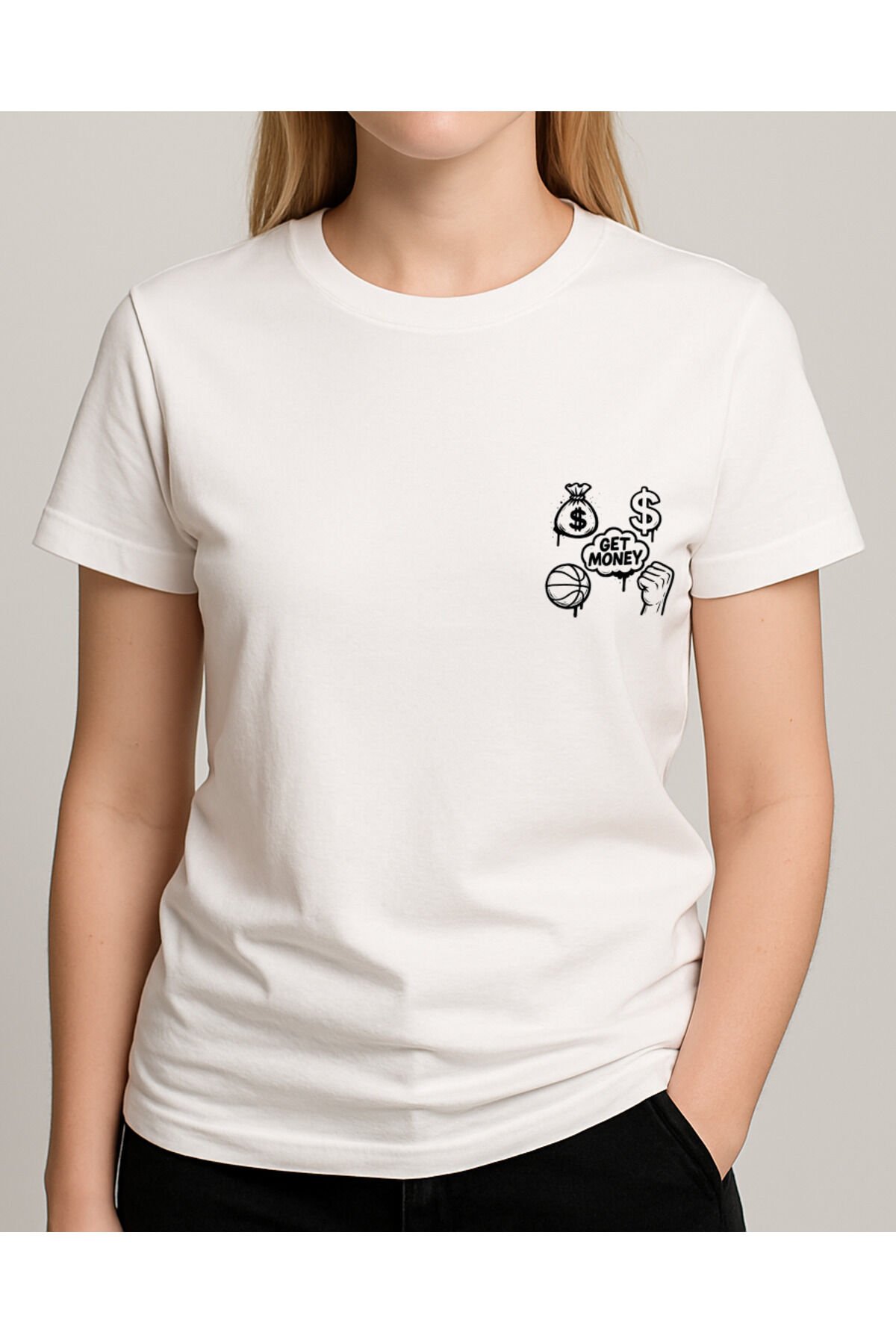 Tişört Unisex (Get Money) Kadin Beyaz - 2XL