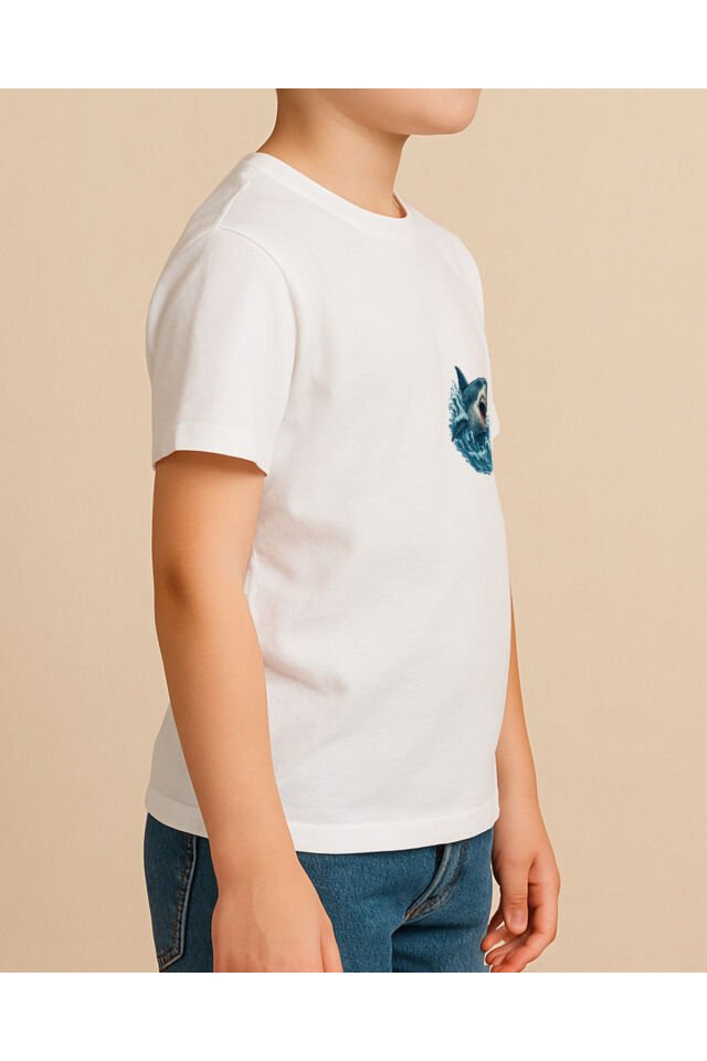 Tişört Unisex Çocuk (Köpek Balığı) Erkek Beyaz - 4-5 Yaş