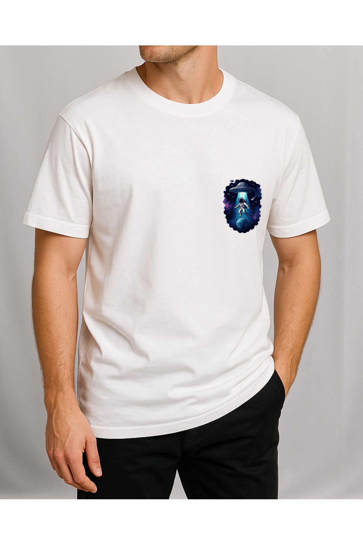 Tişört Unisex (Astronot) Erkek Beyaz - XL