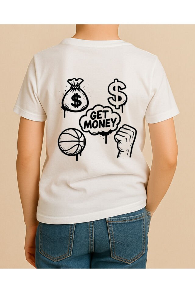 Tişört Unisex Çocuk (Get Money) Erkek Beyaz - 10-11 Yaş