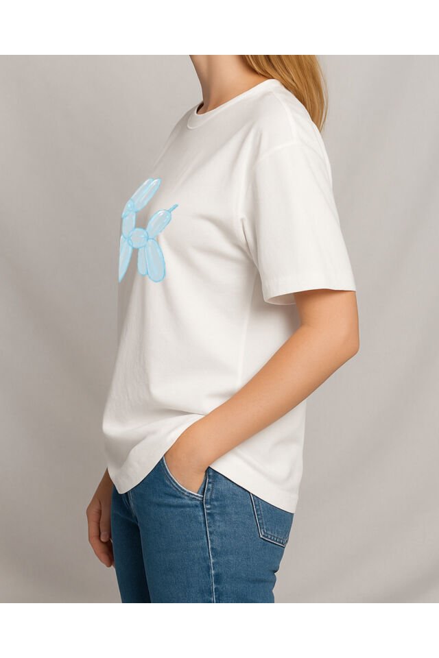 Tişört Unisex (Köpek Balon) Kadin Beyaz - XL
