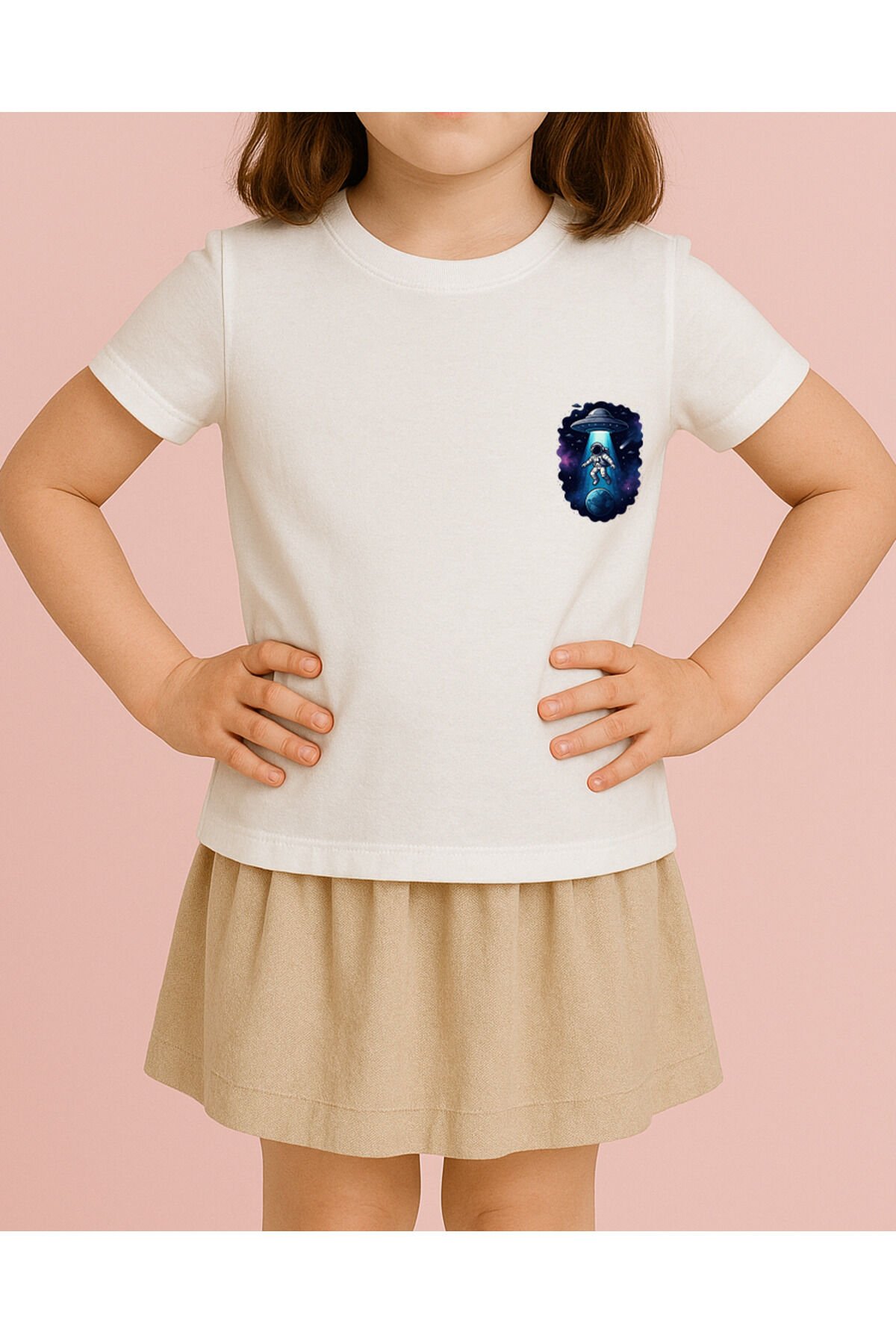 Tişört Unisex Çocuk (Astronot) Kiz Beyaz - 4-5 Yaş