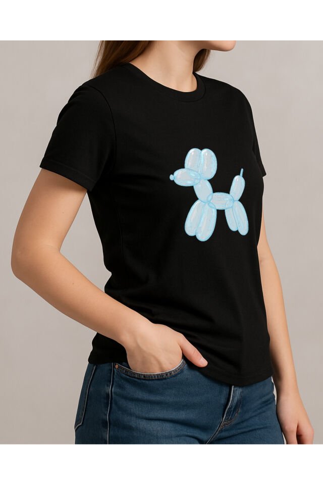 Tişört Unisex (Köpek Balon) Kadin Si̇yah - L