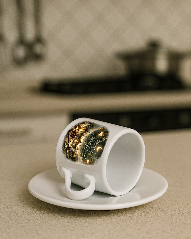 Ramazan Bayramı Tasarımlı Beyaz Altlık Türk Kahvesi Fincanı