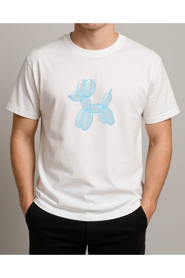 Tişört Unisex (Köpek Balon) Erkek Beyaz - L