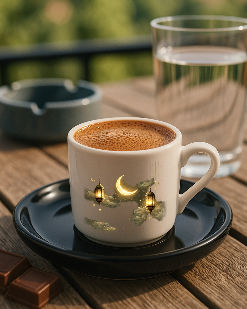 Ramazan Bayramı Tasarımlı Siyah Altlık Türk Kahvesi Fincanı