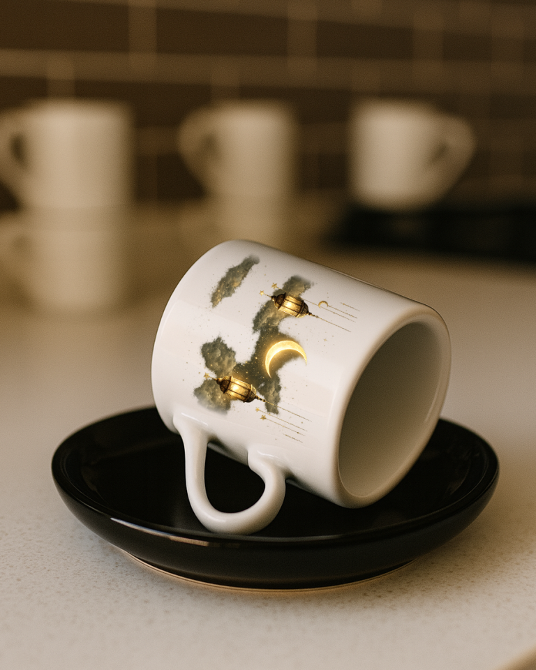 Ramazan Bayramına Özel Tasarımlı Siyah Altlıklı Türk Kahvesi Fincanı