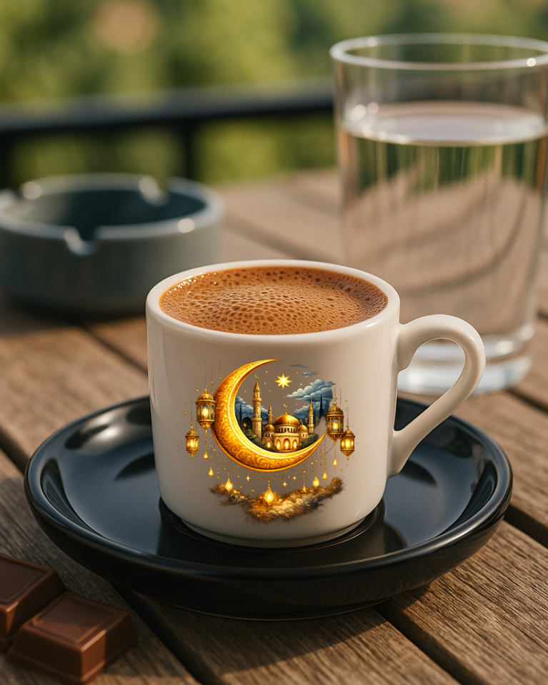 Ramazan Bayramı Tasarımlı Siyah Altlık Türk Kahvesi Fincanı 2