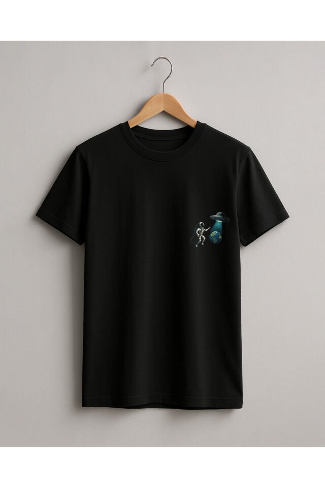 Tişört Unisex (Astronot Ufo) Kadin Si̇yah - 4-5 Yaş