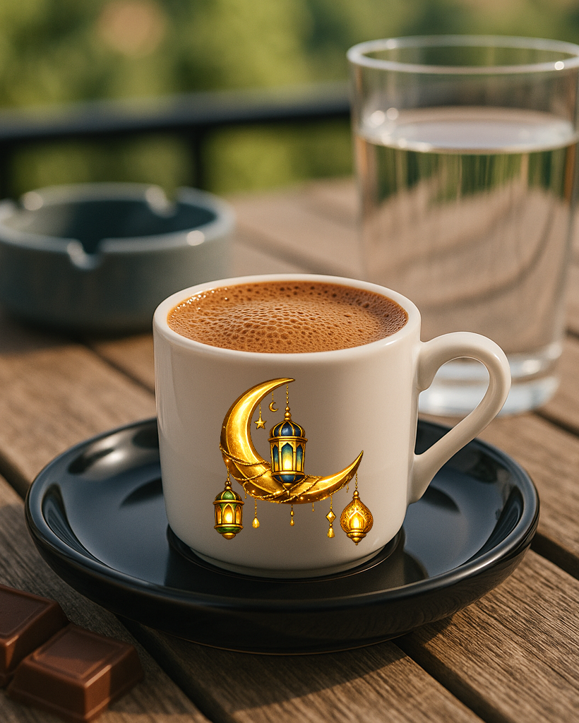Ramazan Bayramı Tasarımlı Siyah Altlık Türk Kahvesi Fincanı 5