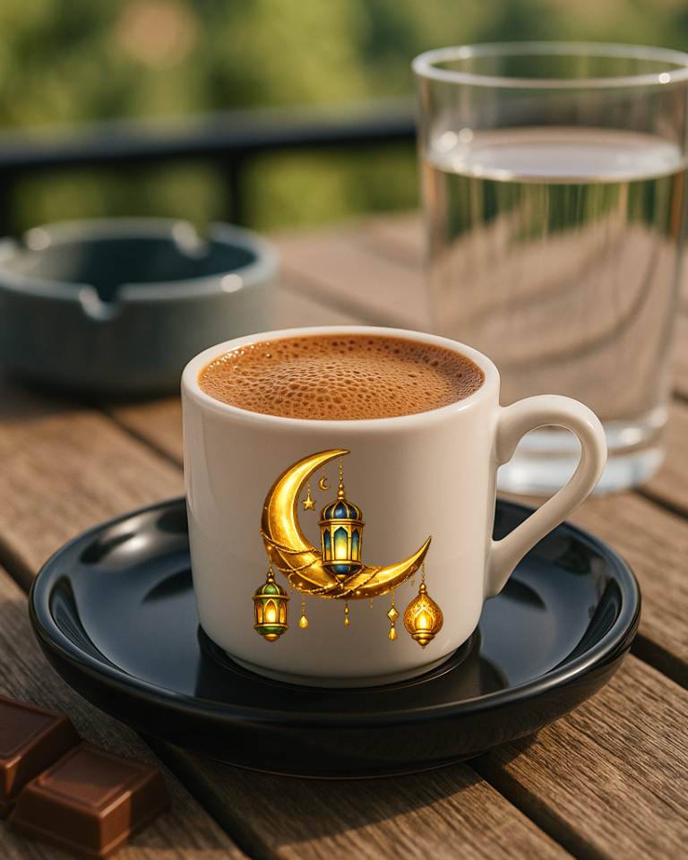 Ramazan Bayramı Tasarımlı Siyah Altlık Türk Kahvesi Fincanı 5