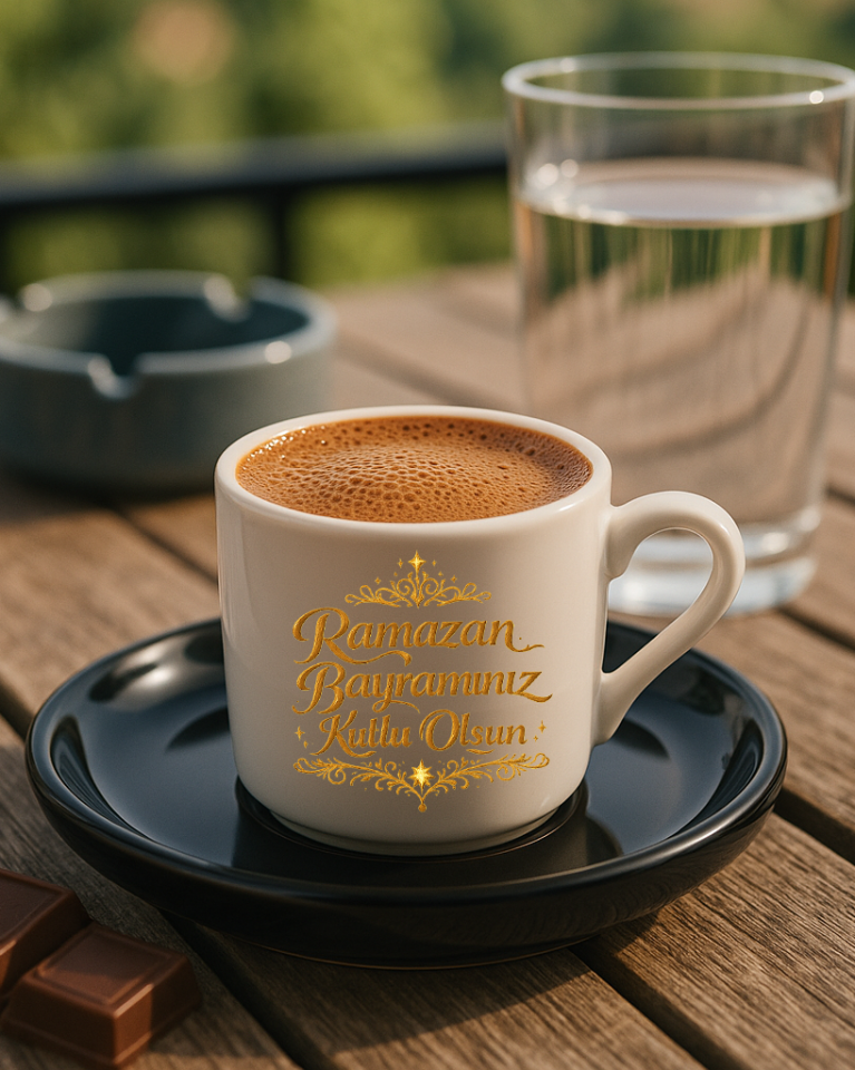 Ramazan Bayramı Tasarımlı Siyah Altlık Türk Kahvesi Fincanı 6